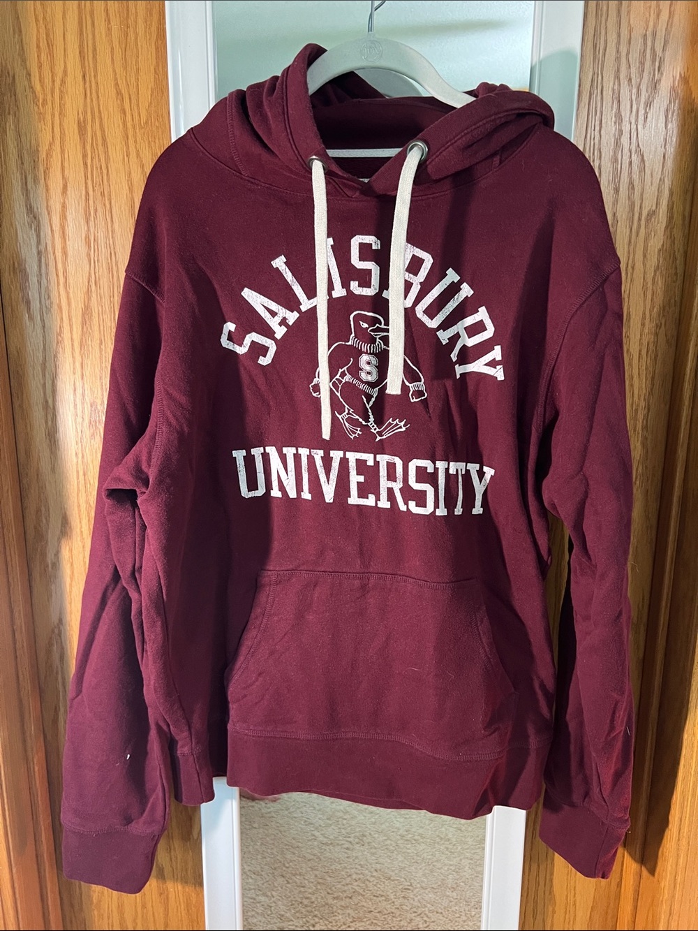 League Maroon Salisbury University Hoodie with White Drawstrings